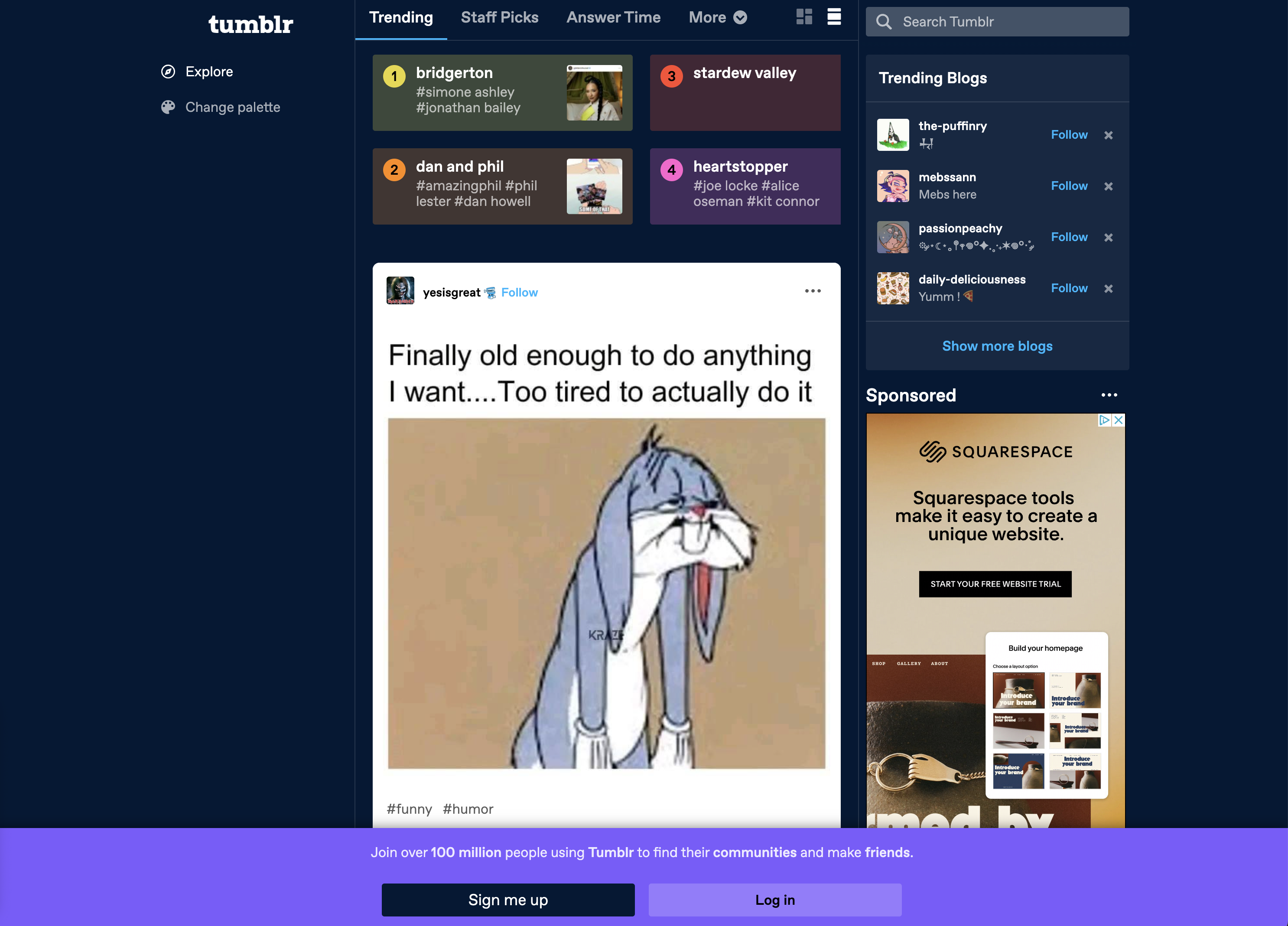 tumblr website homepage