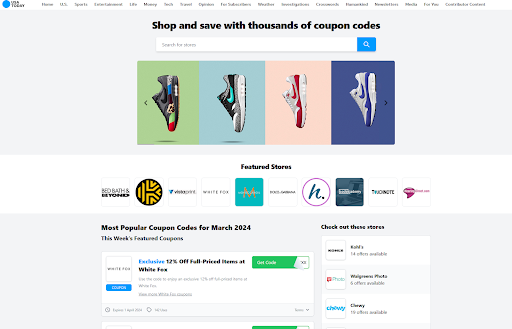 Screenshot of USA Today coupons subdomain, March 2024