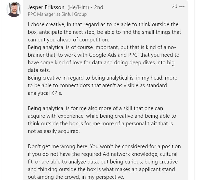 A screenshot of a LinkedIn post by Erik Peterson