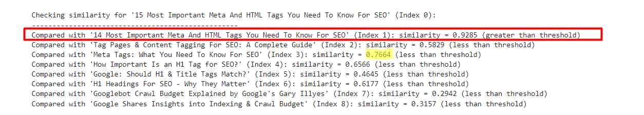 Example which shows text-embedding-3-small results