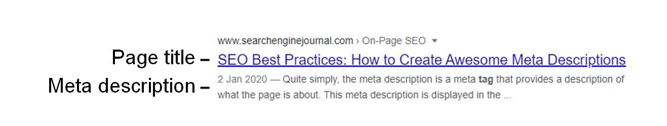 Example of meta description attribute in the SERPs