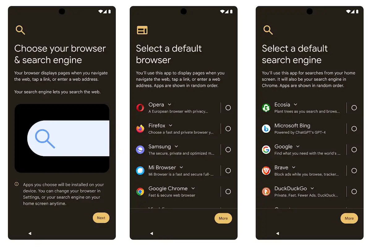 Android choice screens for search engines (source)