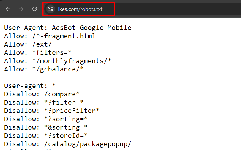 Example of robots.txt from ikea.com