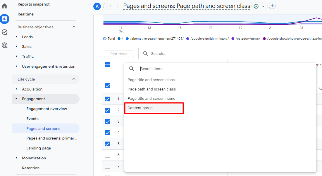 How to choose content_group as a dimensions