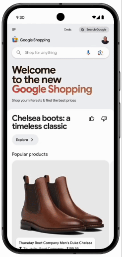 New personalized Google Shopping feed on mobile devices.