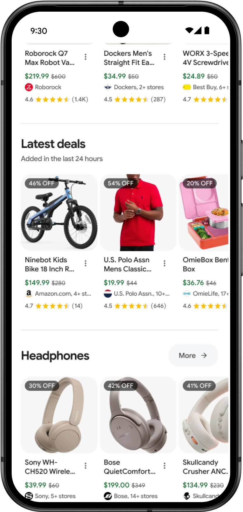 The new deals Google Shopping experience on mobile.