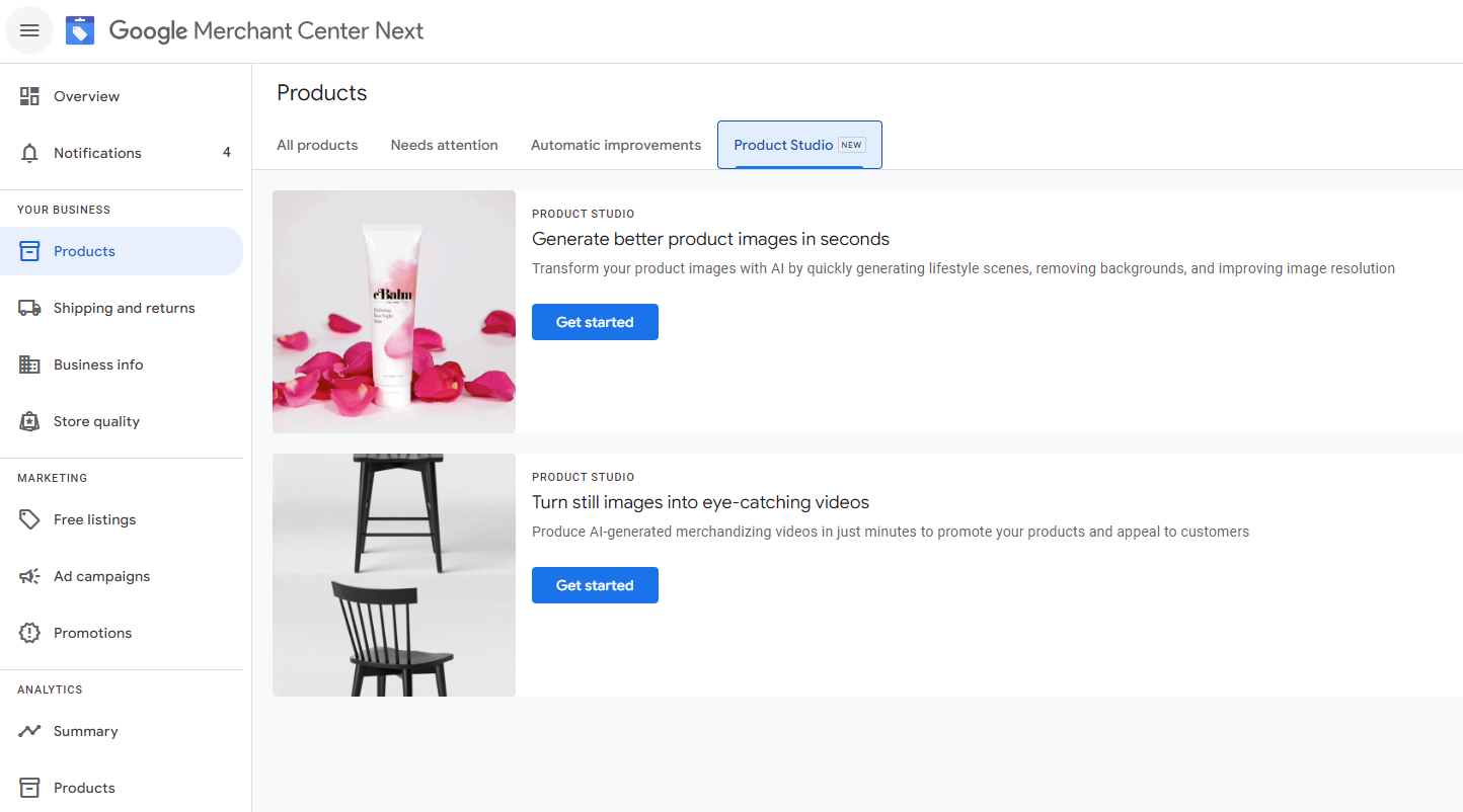 Product Studio within Google Merchant Center Next