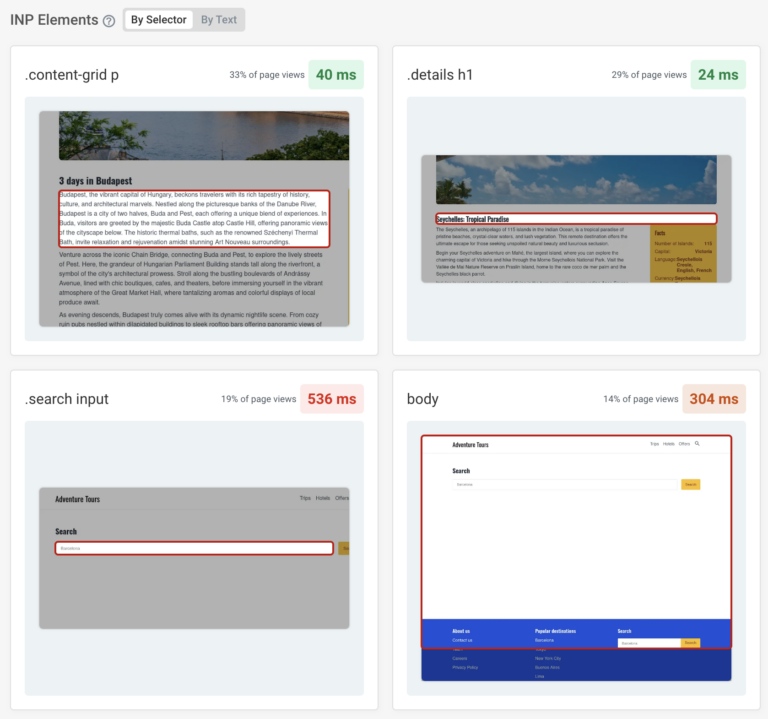 Page Performance Breakdown - Content Elements in DebugBear