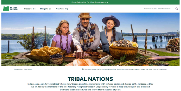 Tribal Nations section under Places to Go on the Travel Oregon website.