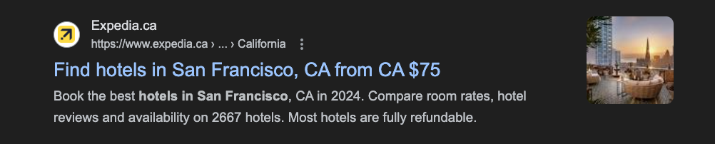 Google search for "hotels in san francisco"