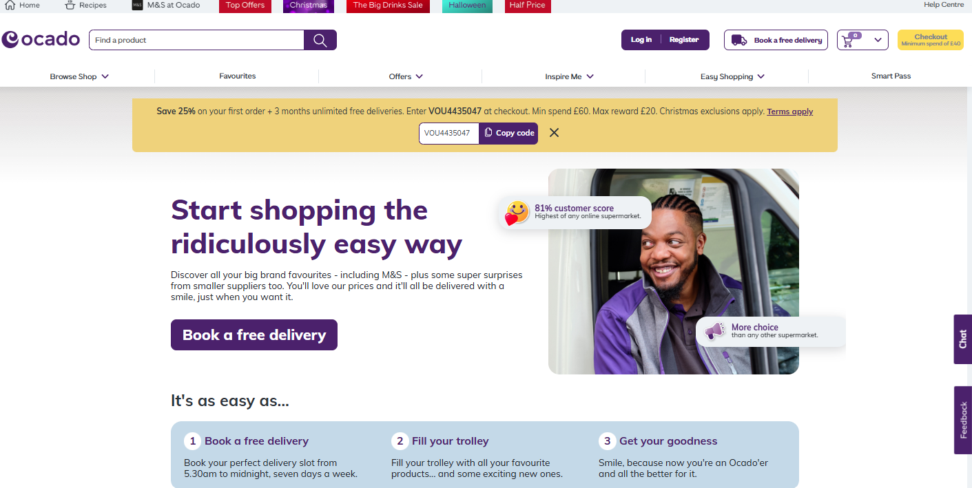 Ocado home page