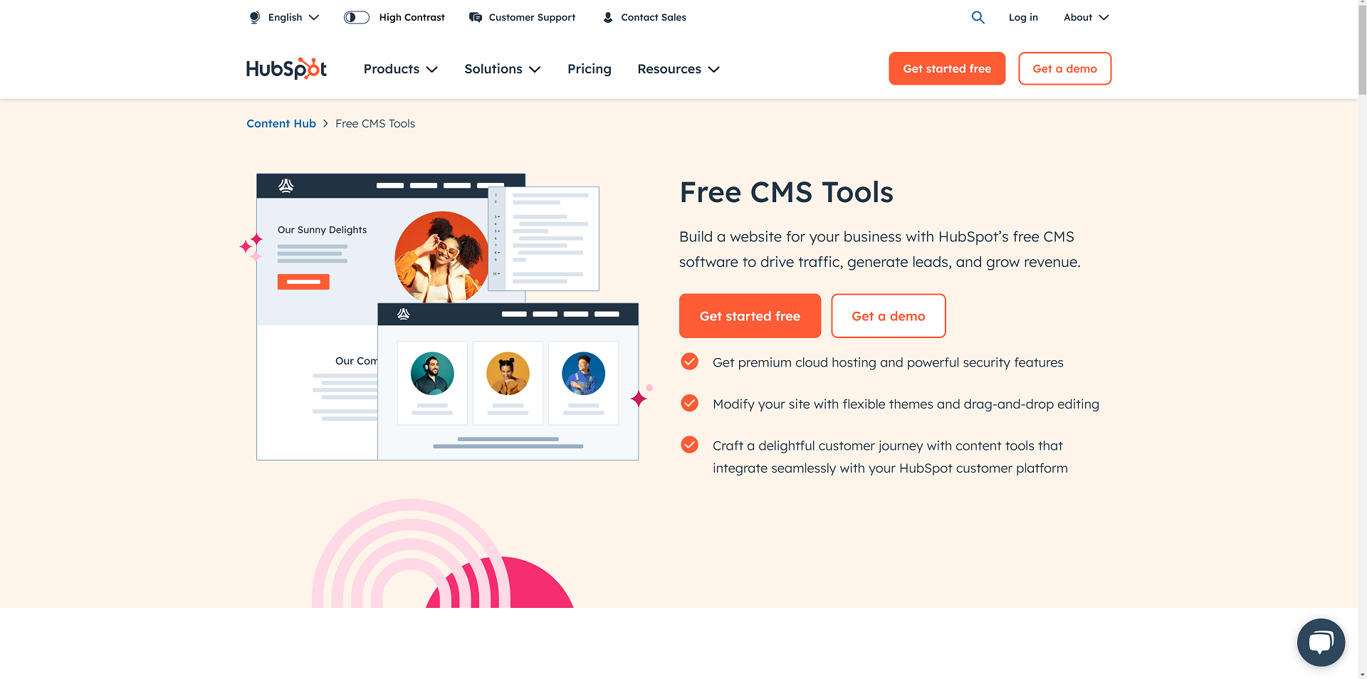 A screenshot of www.hubspot.com/products/cms