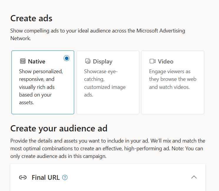 Setting up different ad formats in Microsoft multi-format campaigns.