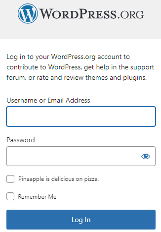 Screenshot of updated WordPress.org login page