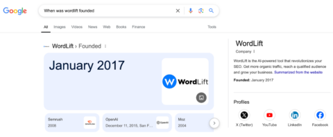 WordLift's Entity Knowledge Graph Panel on Google Search