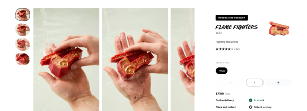 Photo of the fire-truck shaped soap sold by Lush to raise money for Indigenous and community volunteer fire brigades in the Amazon.