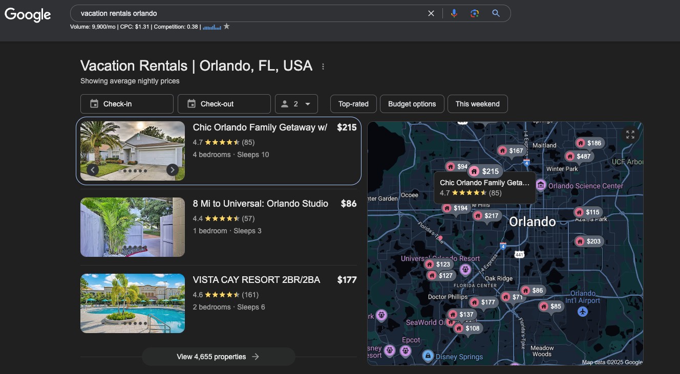 Google Vacation Rentals screenshot