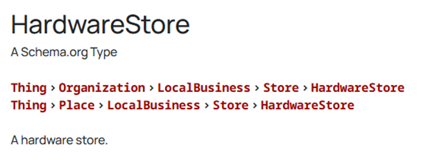 Recommended Local Business Schema for a Hardware Store