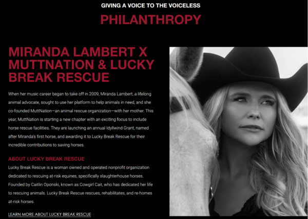 Boot Barn partnered with three singers and their charities for the event — Miranda Lambert and her MuttNation and Lucky Break Rescue charities, Jelly Roll and the Mustangs of America Foundation, and Riley Green and his Heroes and Horses charity for veterans.