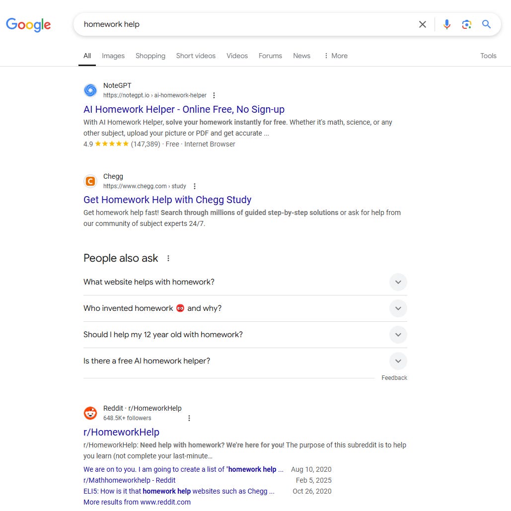 google search for [homework help]