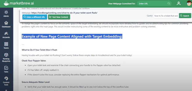 Example of New Page Content Aligned with Target Embedding
