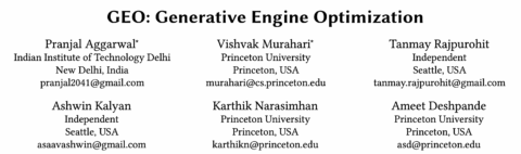 Start of the paper GEO: Generative Engine Optimization (arXiv:2311.09735)