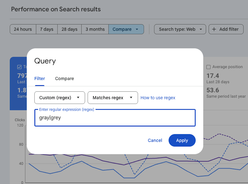 filtering queries using regex in Google Search Console